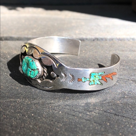 Vintage Navajo Waterbird Inlay Cuff Bracelet - Picture 7 of 16